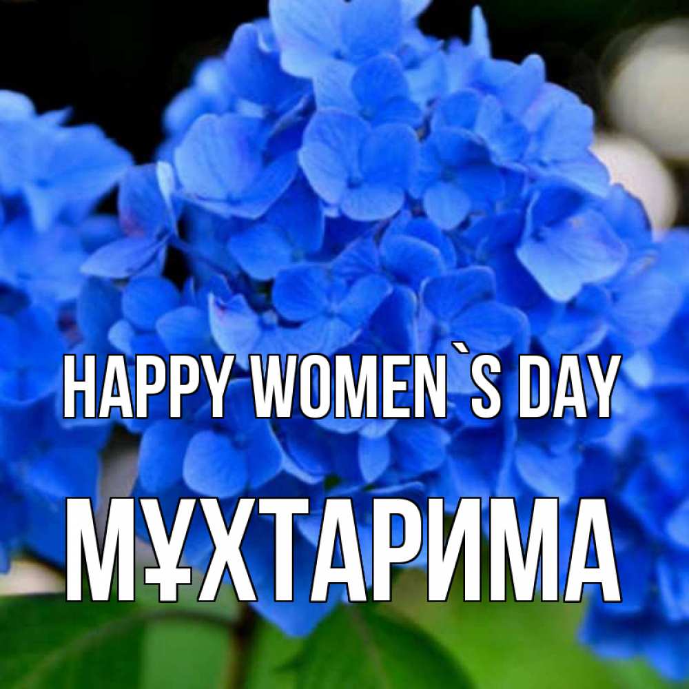 Greetings card с именем, МҰХТАРИМА happy women`s day синие цветы Greetings with text for free download 